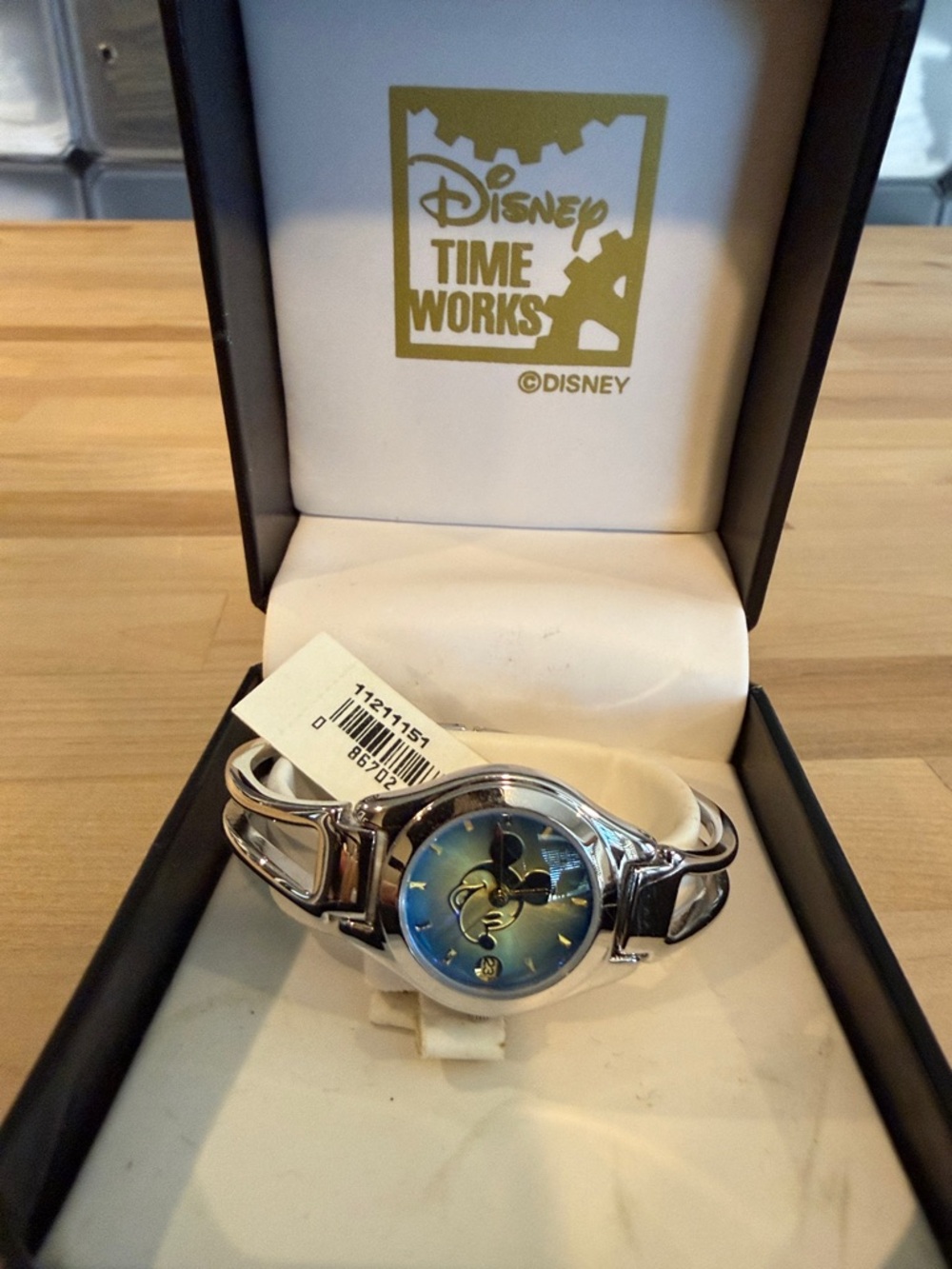 Disney Silver Bangle Watch with Blue Gradient Dial and Mickey Silhouette NWT